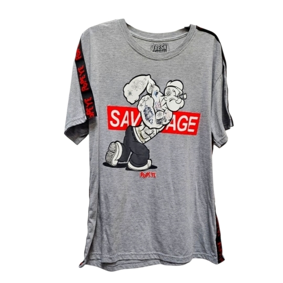Fresh Laundry Other - Fresh Laundry Savage Tattoo  Popeye Gray Red Short Sleeve Graphic Tee Size XL